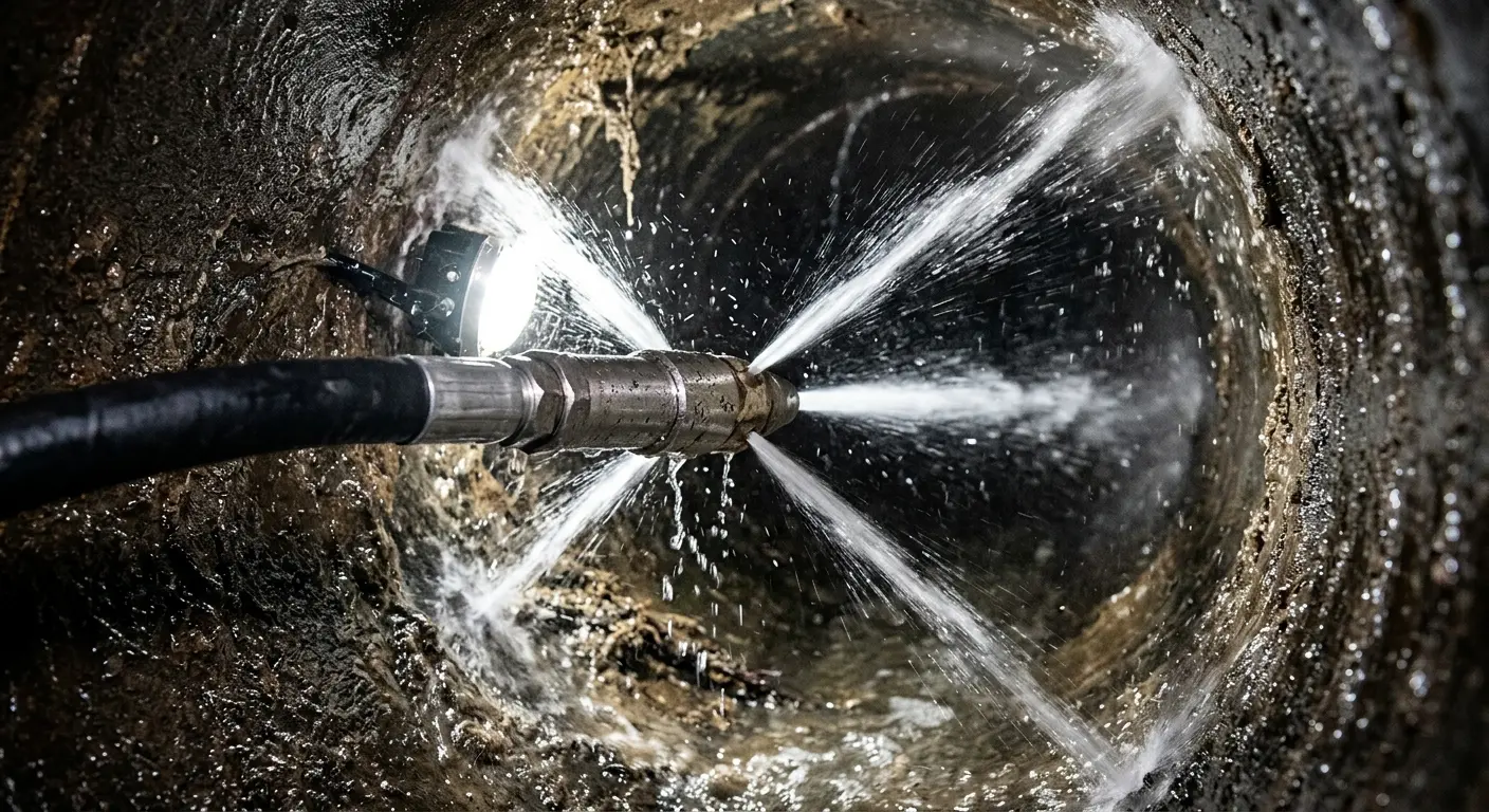 High-pressure hydro jetting nozzle cleaning sewer pipe for Sewer Cleanout in Riviera Beach